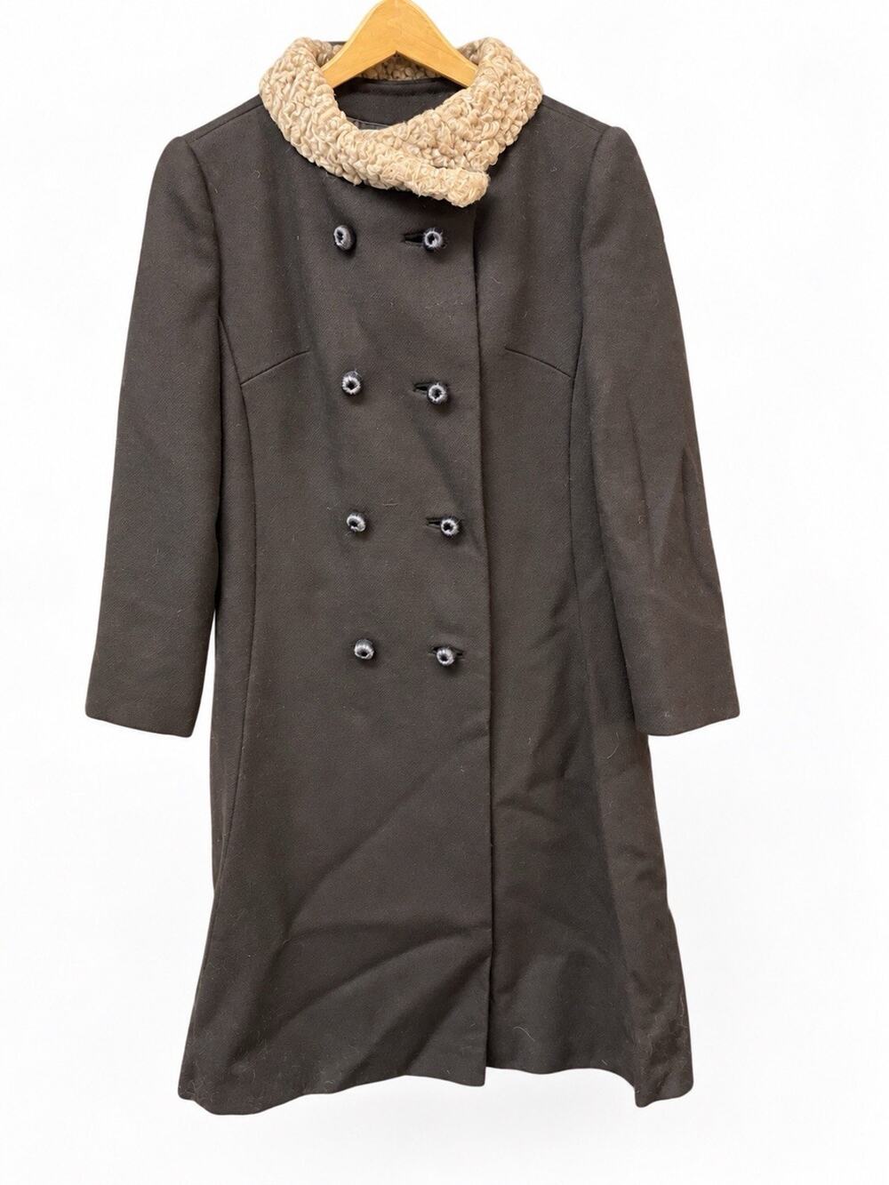 Vintage 1960s Modern Deb Wool Coat Curly Collar ILGWU Vogue Shop 42” Long